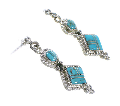 Turquoise Genuine Sterling Silver Southwestern Post Dangle Earrings AX94598